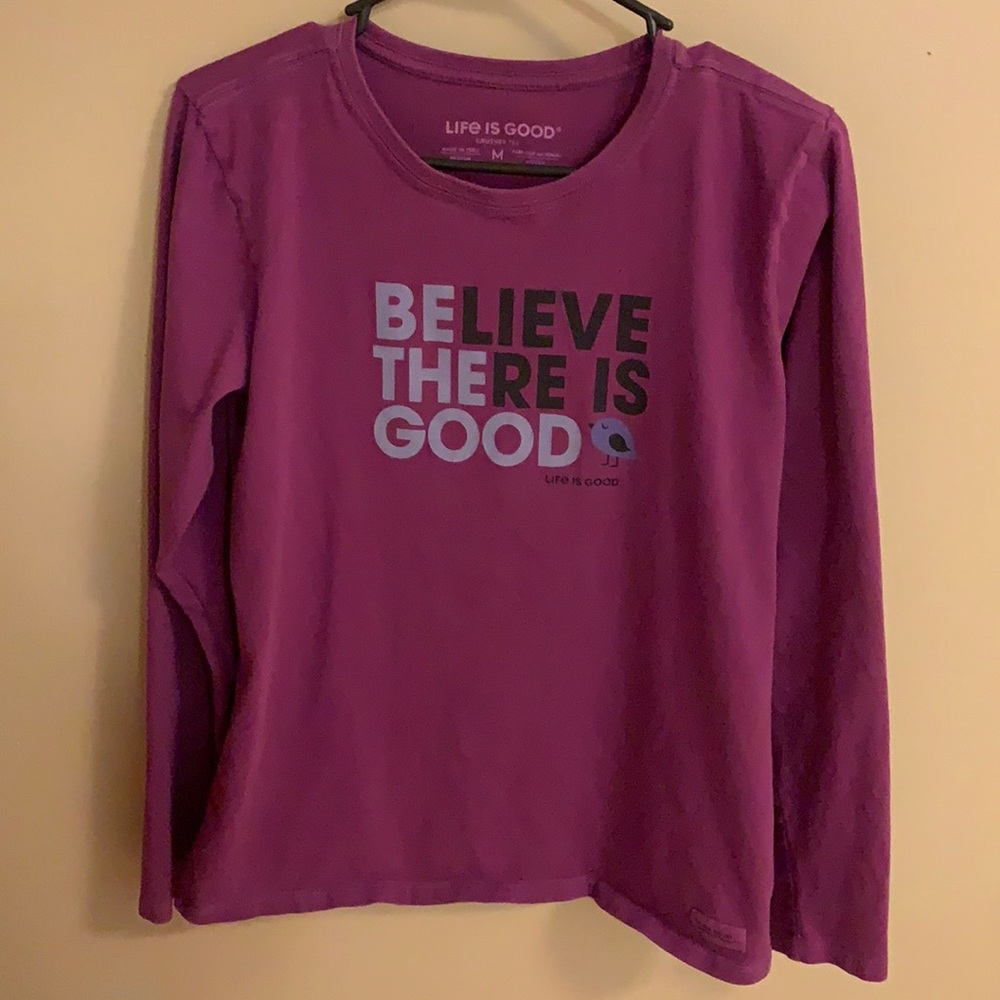 Life is Good  Long Sleeve Crusher Tee. Medium. Purple. “Be the Good.”